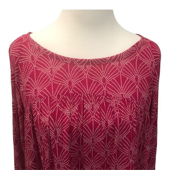 ROXY Dress - Pull-Over Shift Dress with Sleeve Accents -  Cranberry/White - Sz L - Picture 14 of 15